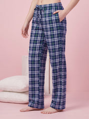 Navy Blue Checkered Flannel Flannel Night Suit