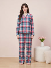 Multicolor  Checkered Flannel Flannel Night Suit
