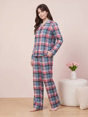 Multicolor  Checkered Flannel Flannel Night Suit