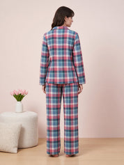 Multicolor  Checkered Flannel Flannel Night Suit