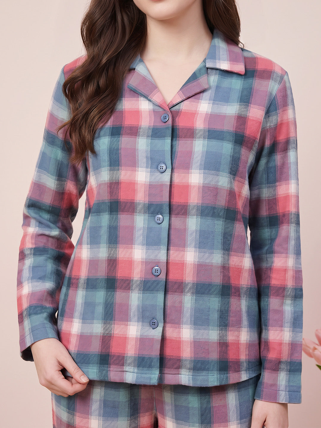 Multicolor  Checkered Flannel Flannel Night Suit