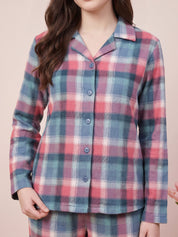 Multicolor  Checkered Flannel Flannel Night Suit