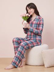 Multicolor  Checkered Flannel Flannel Night Suit