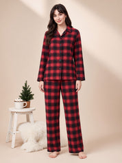 Red Checkered Flannel Flannel Night Suit