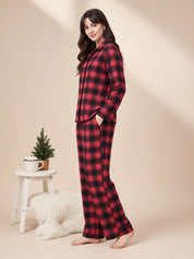Red Checkered Flannel Flannel Night Suit