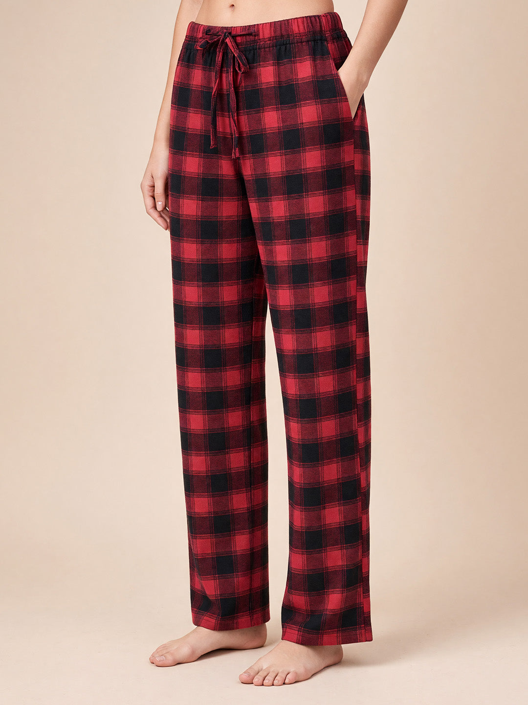 Red Checkered Flannel Flannel Night Suit