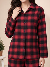 Red Checkered Flannel Flannel Night Suit