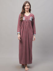 Grey Woolen Nighty With Stripe Prints