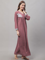 Grey Woolen Nighty With Stripe Prints