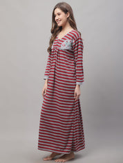 Grey Woolen Nighty With Stripe Prints