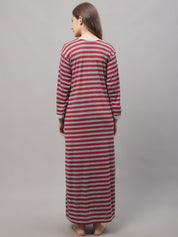 Grey Woolen Nighty With Stripe Prints