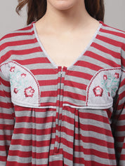 Grey Woolen Nighty With Stripe Prints