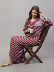 Grey Woolen Nighty With Stripe Prints