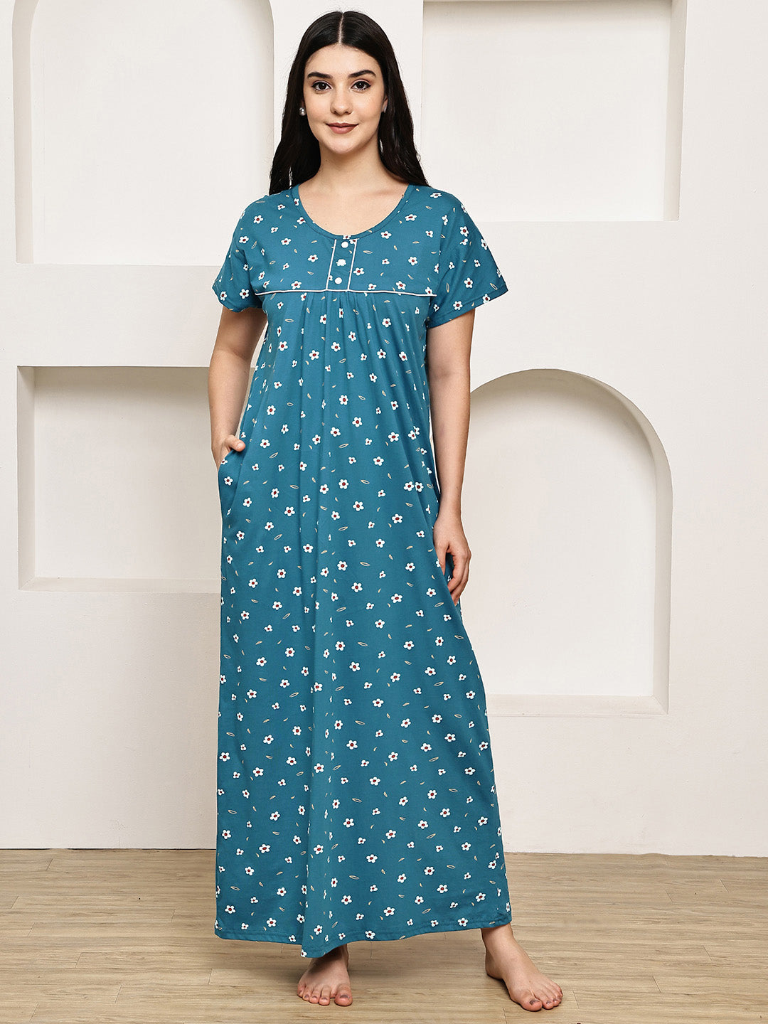 Teal Floral Hosiery Nighty