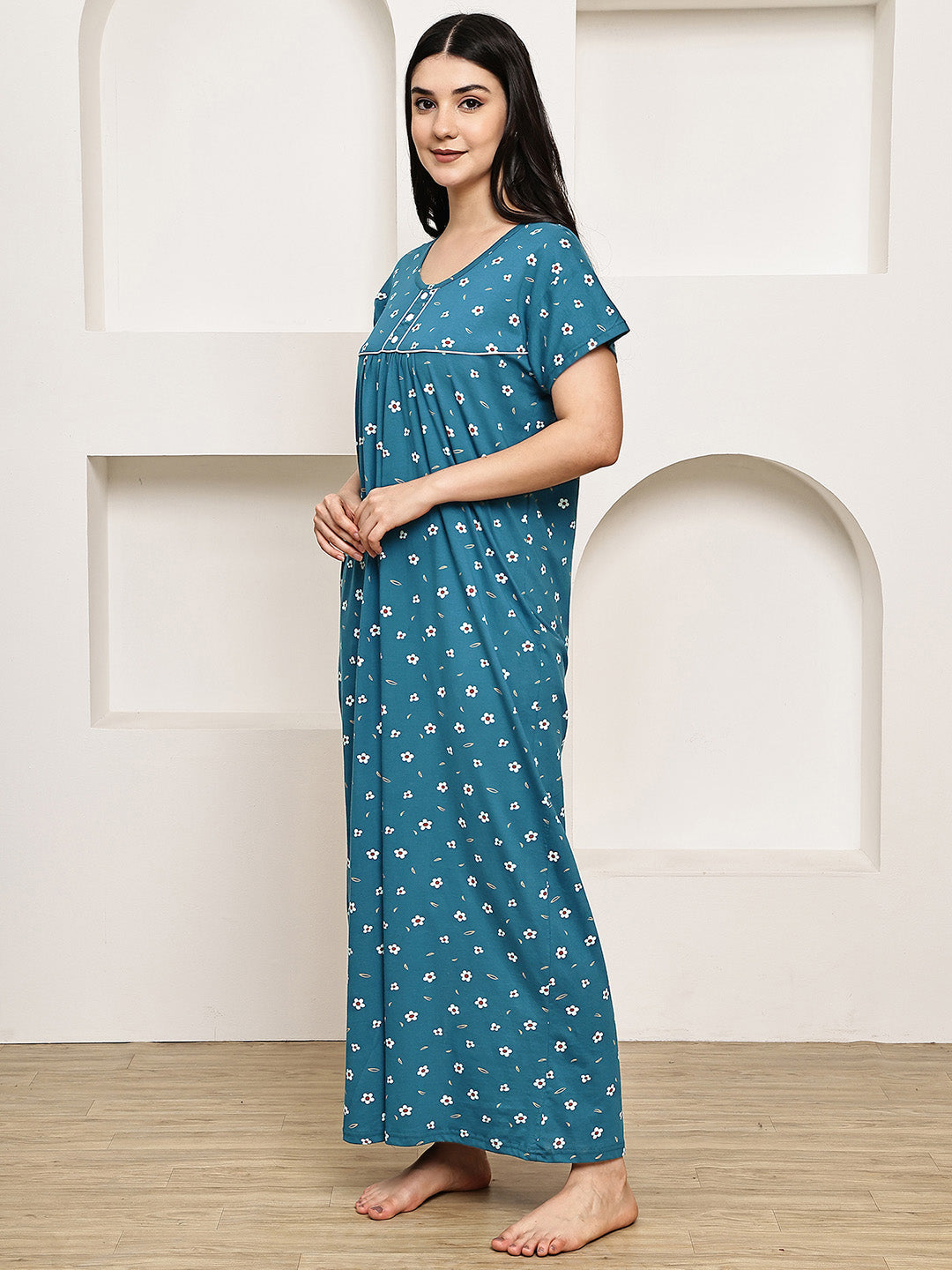 Teal Floral Hosiery Nighty