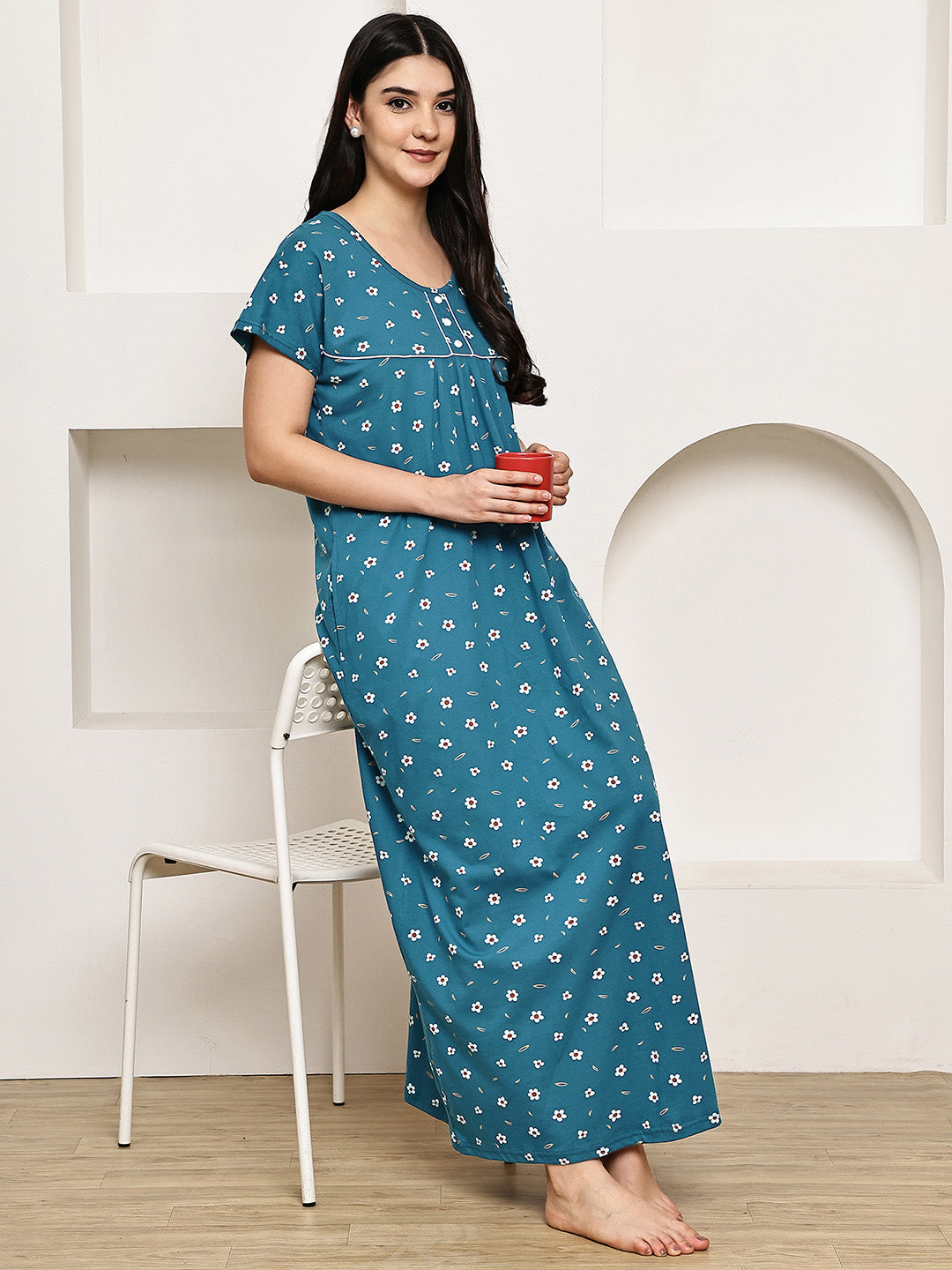 Teal Floral Hosiery Nighty