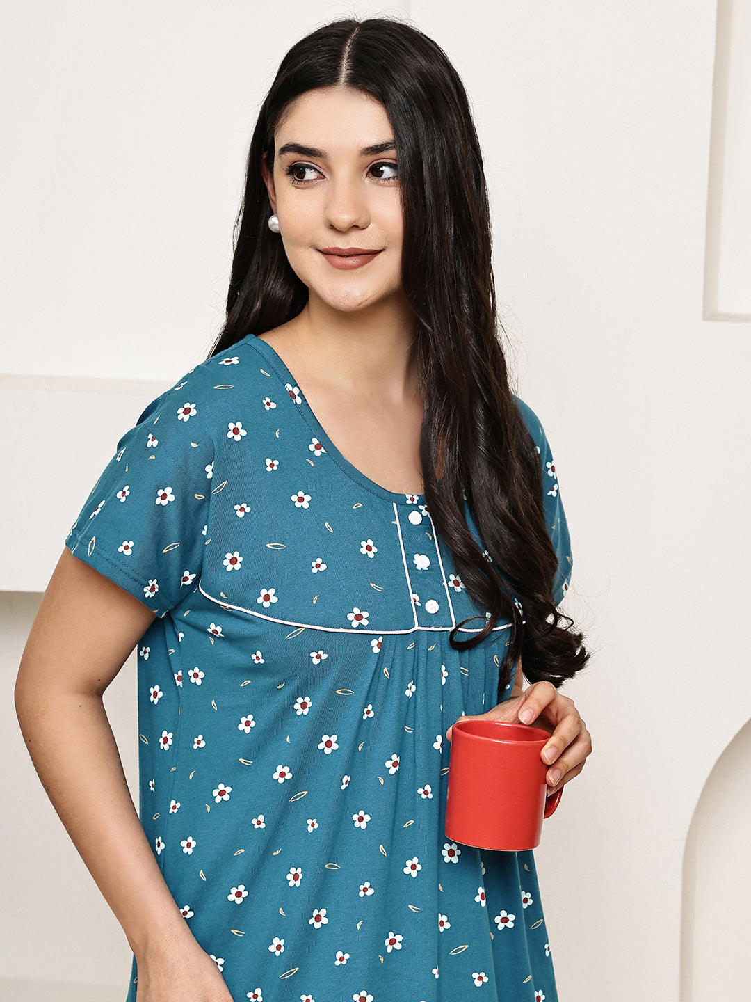 Teal Floral Hosiery Nighty