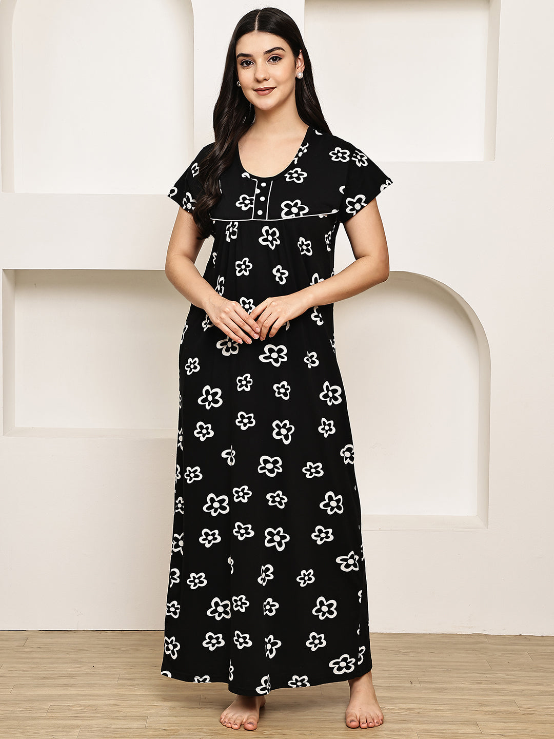Black Floral Hosiery Nighty