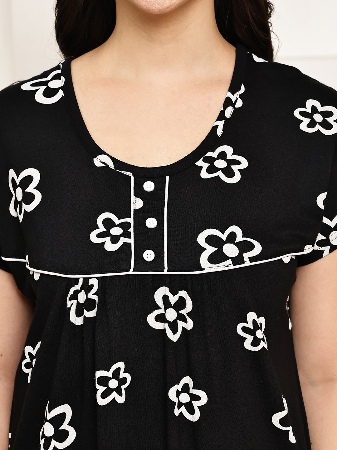 Black Floral Hosiery Nighty