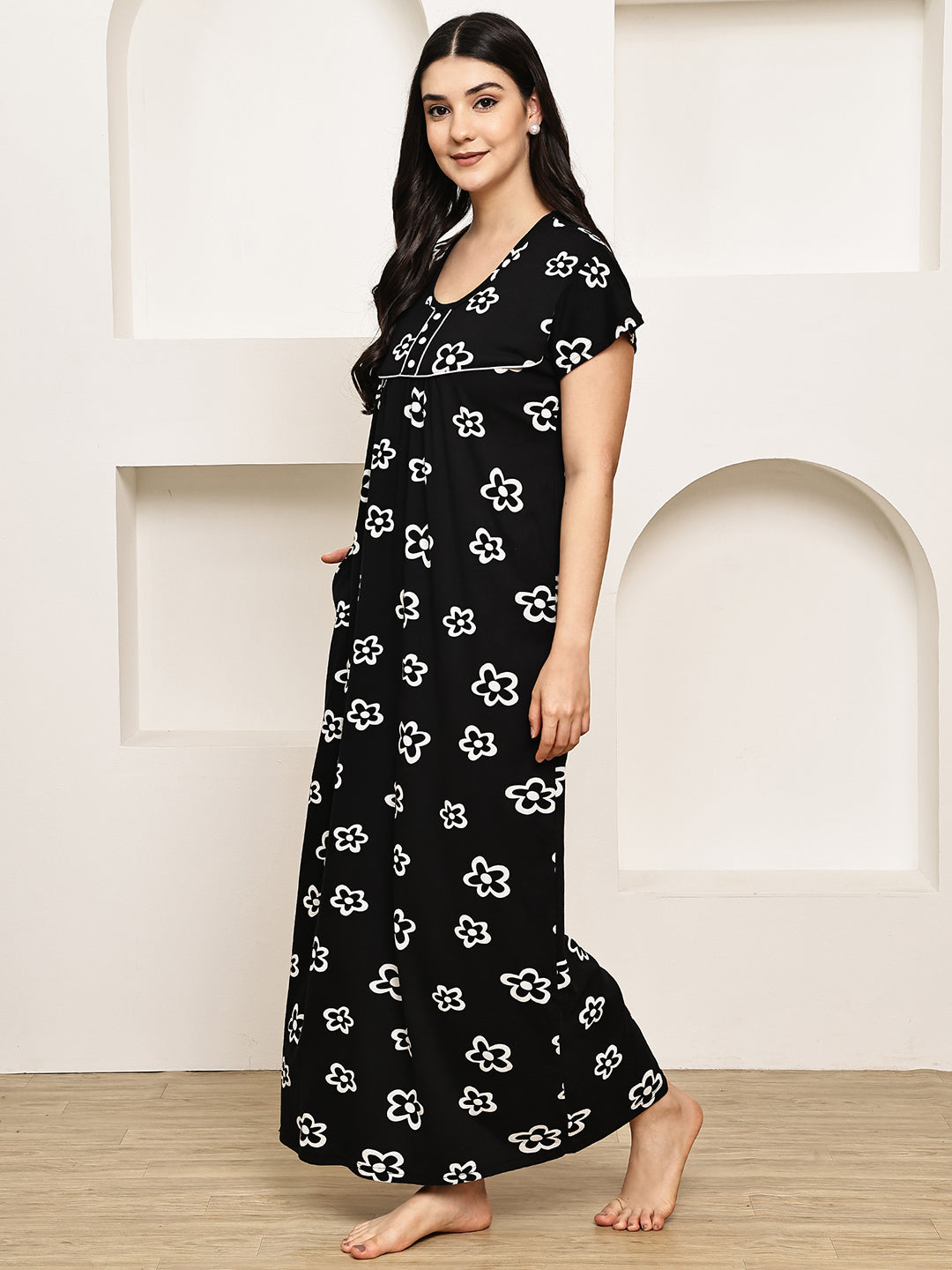 Black Floral Hosiery Nighty