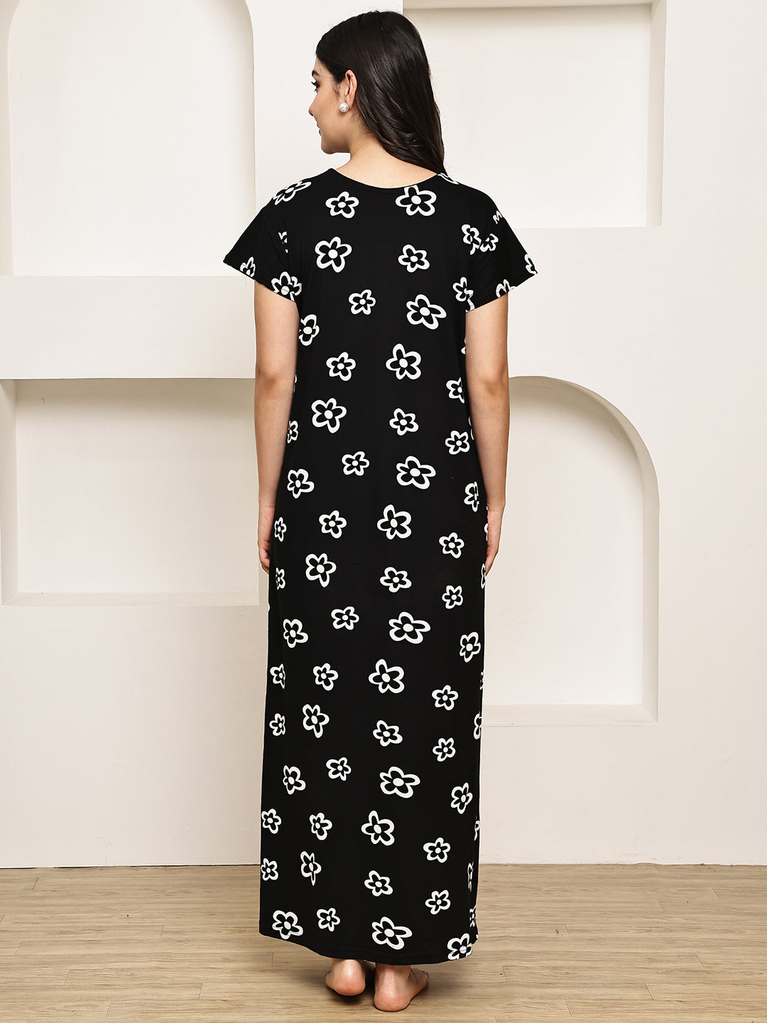 Black Floral Hosiery Nighty