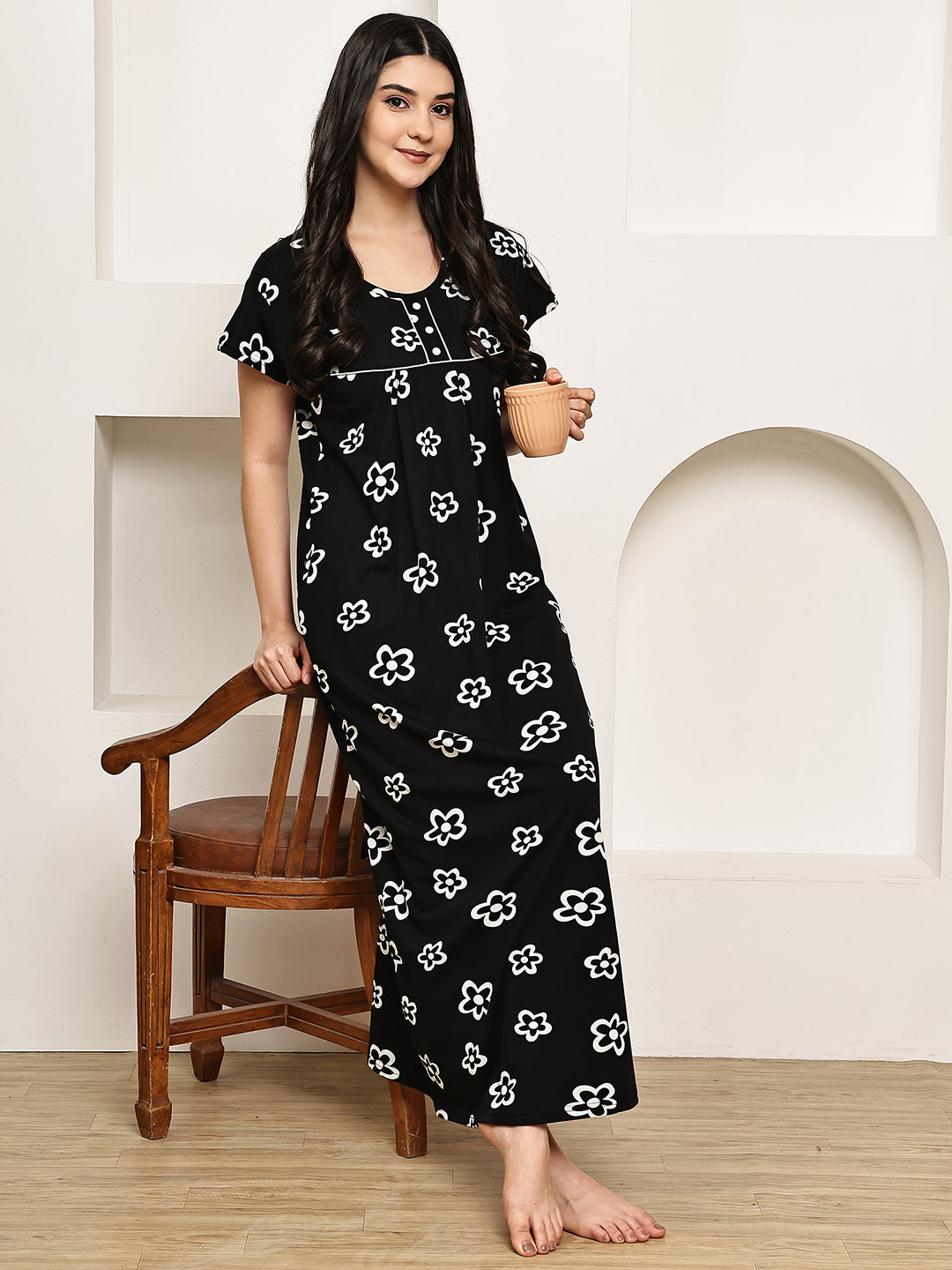 Black Floral Hosiery Nighty