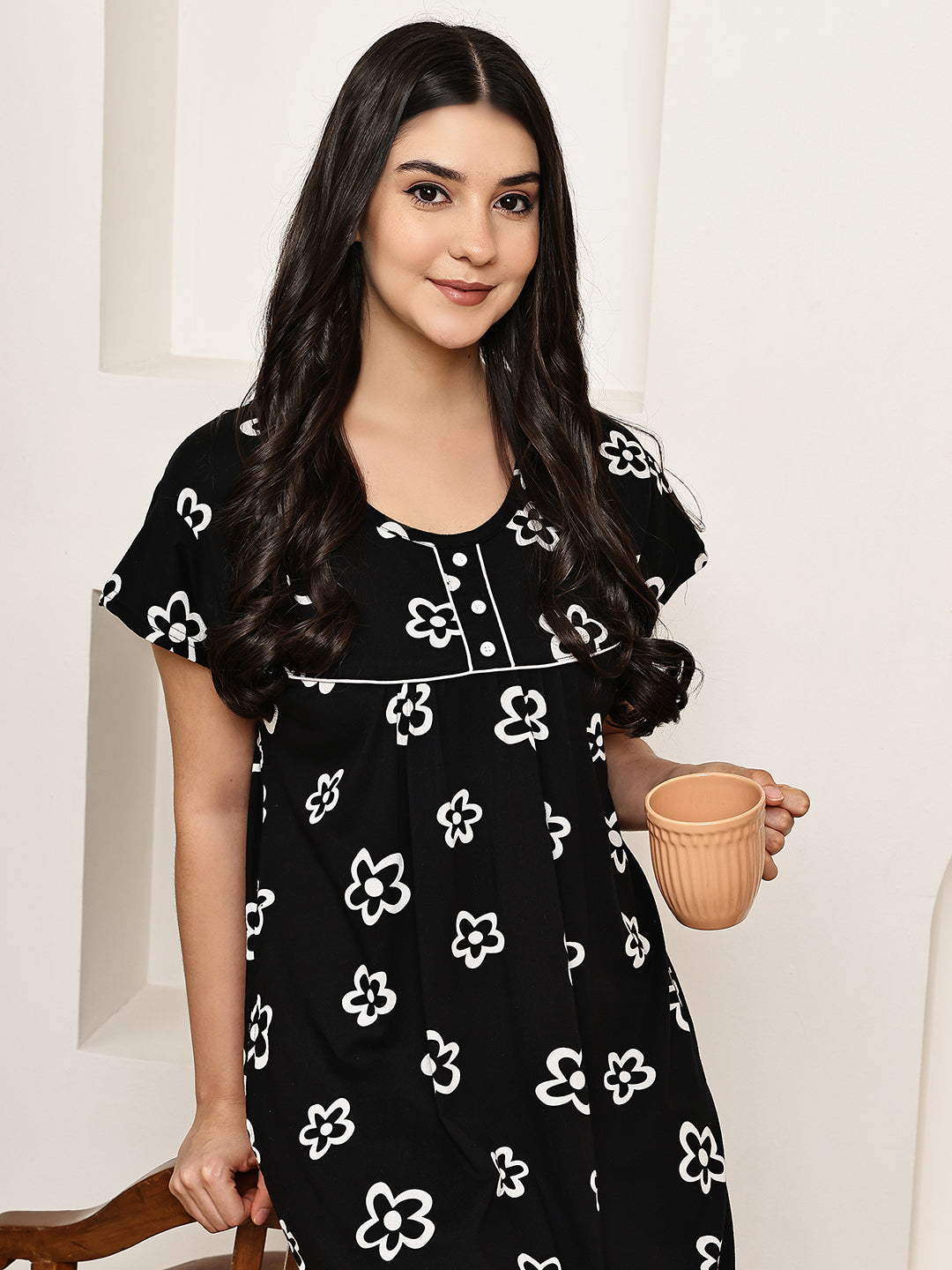 Black Floral Hosiery Nighty