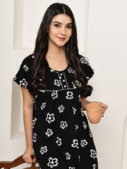Black Floral Hosiery Nighty