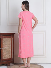 Secret Wish Pink Printed Hosiery Maternity Nighty