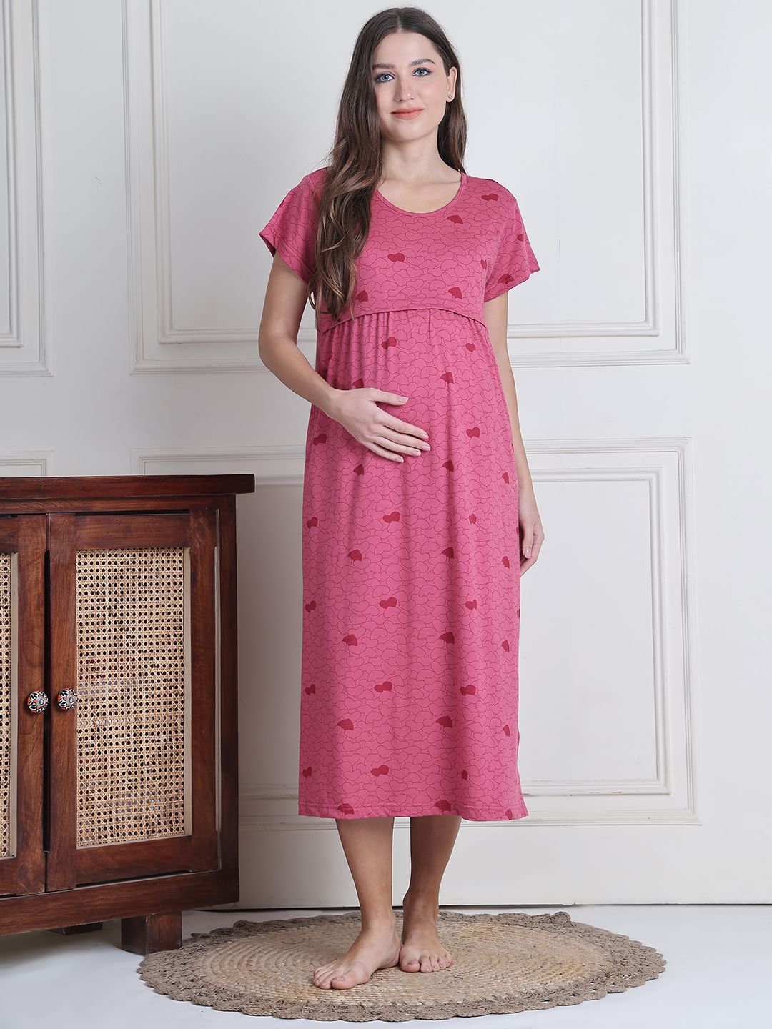 Secret Wish Pink Heart Hosiery Maternity Nighty