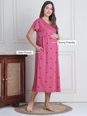 Secret Wish Pink Heart Hosiery Maternity Nighty