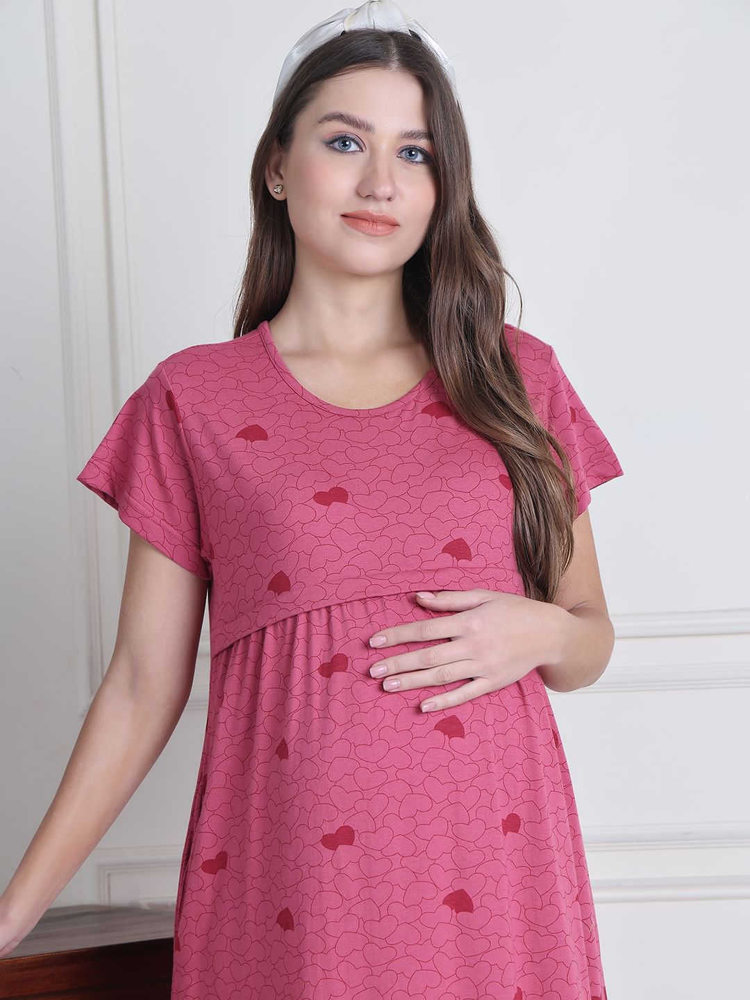 Secret Wish Pink Heart Hosiery Maternity Nighty