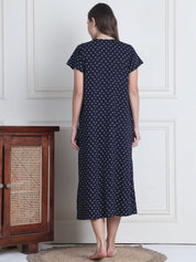 Secret Wish Navy Blue Printed Hosiery Maternity Nighty