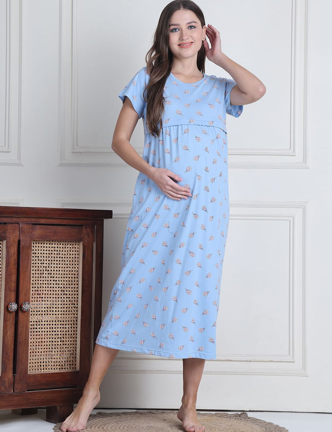 Sky Blue Candy Hosiery Maternity Nighty