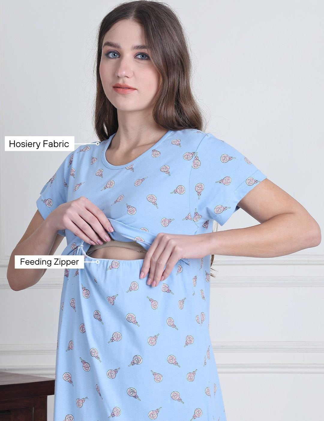 Sky Blue Candy Hosiery Maternity Nighty