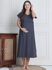 Secret Wish Grey Lining Hosiery Maternity Nighty