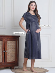 Secret Wish Grey Lining Hosiery Maternity Nighty