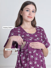 Secret Wish Purple Leaf Hosiery Maternity Nighty