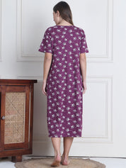 Secret Wish Purple Leaf Hosiery Maternity Nighty