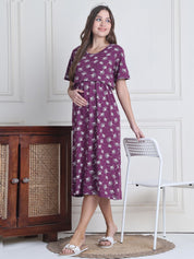 Secret Wish Purple Leaf Hosiery Maternity Nighty