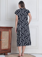 Secret Wish Black Abstract Hosiery Maternity Nighty