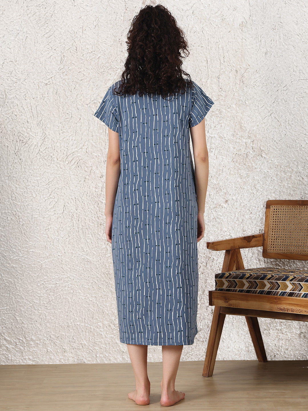 Secret Wish Blue Printed Hosiery Maternity Nighty