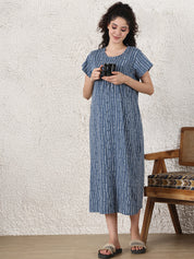 Secret Wish Blue Printed Hosiery Maternity Nighty