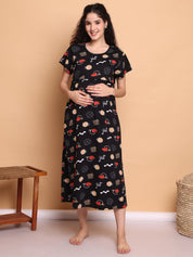 Black Abstract Hosiery Maternity Nighty