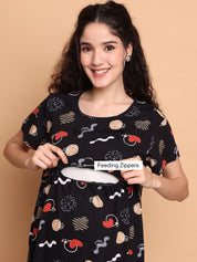 Black Abstract Hosiery Maternity Nighty
