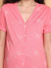 Pink Printed Hosiery Zipless Maternity Nighty