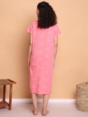 Pink Printed Hosiery Zipless Maternity Nighty