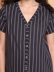 Black Striped Hosiery Zipless Maternity Nighty