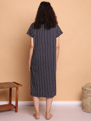Black Striped Hosiery Zipless Maternity Nighty