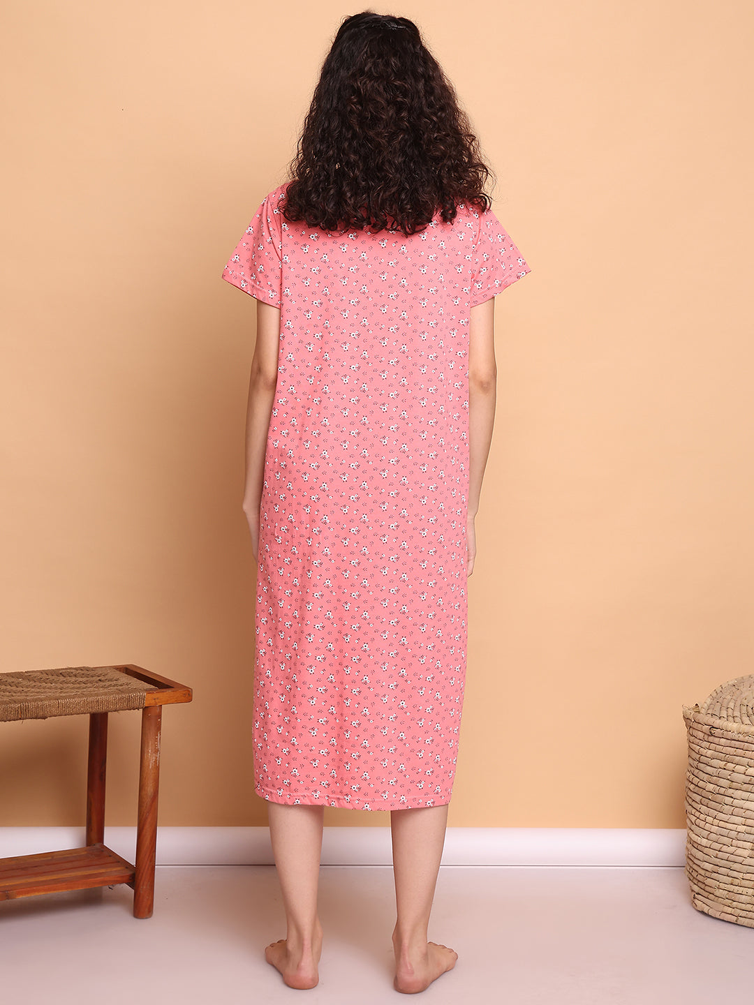 Pink Floral Hosiery Zipless Maternity Nighty